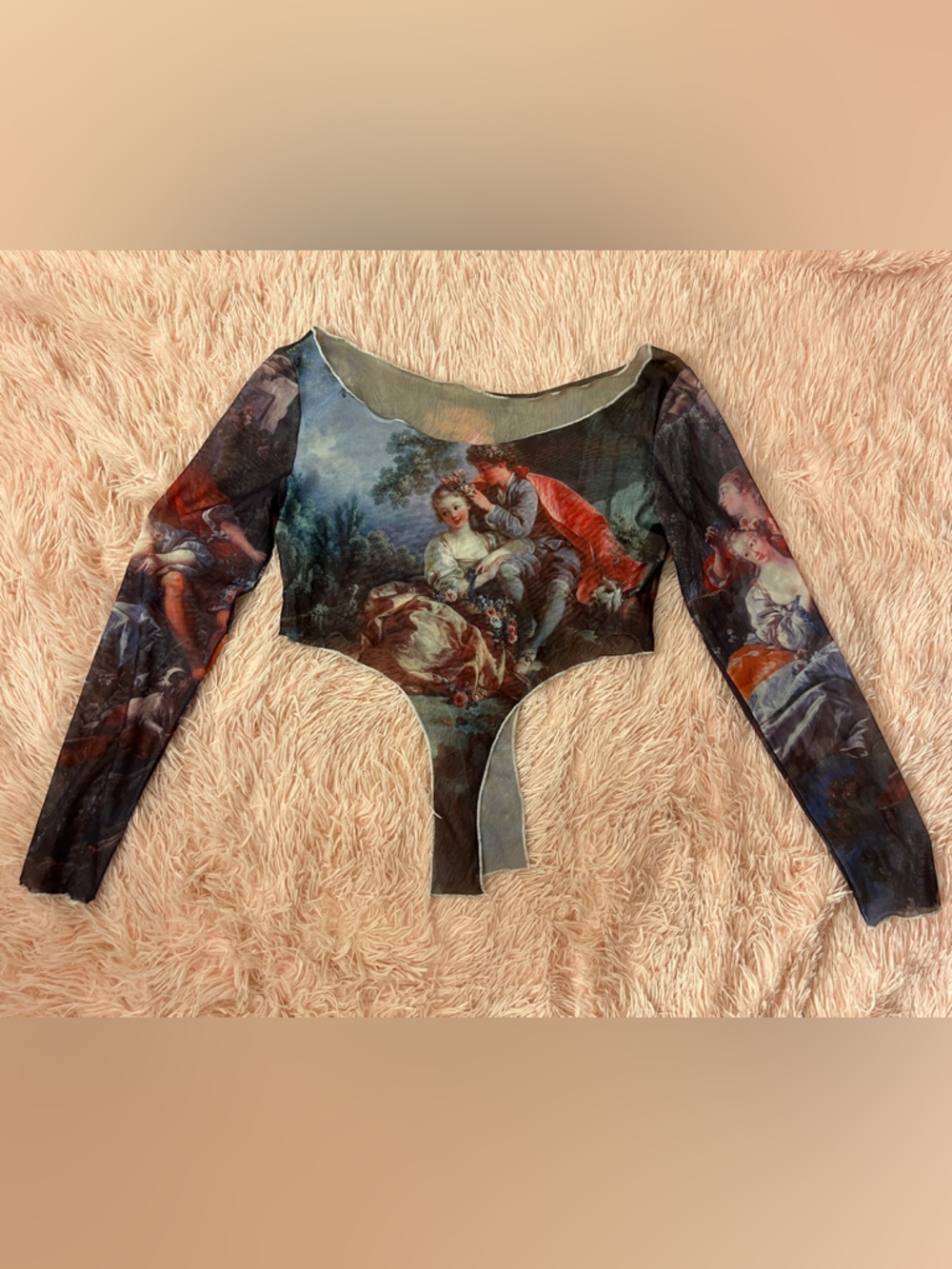 Renaissance Art Print Long Sleeve Bodysuit in Multi-Color
